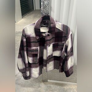 Zara Wool Checkered Purple and White Jacket